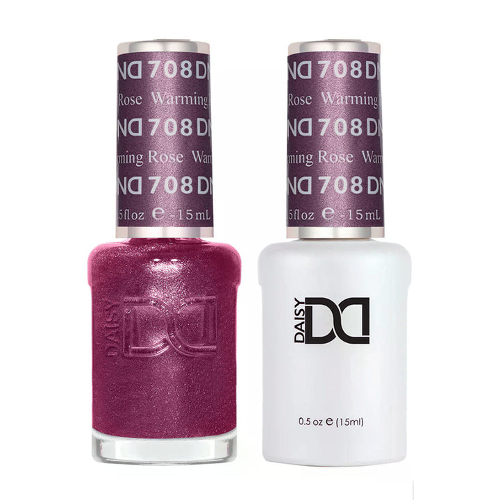 DND Duo 708 Warming Rose, gel polish and matching nail lacquer bottles