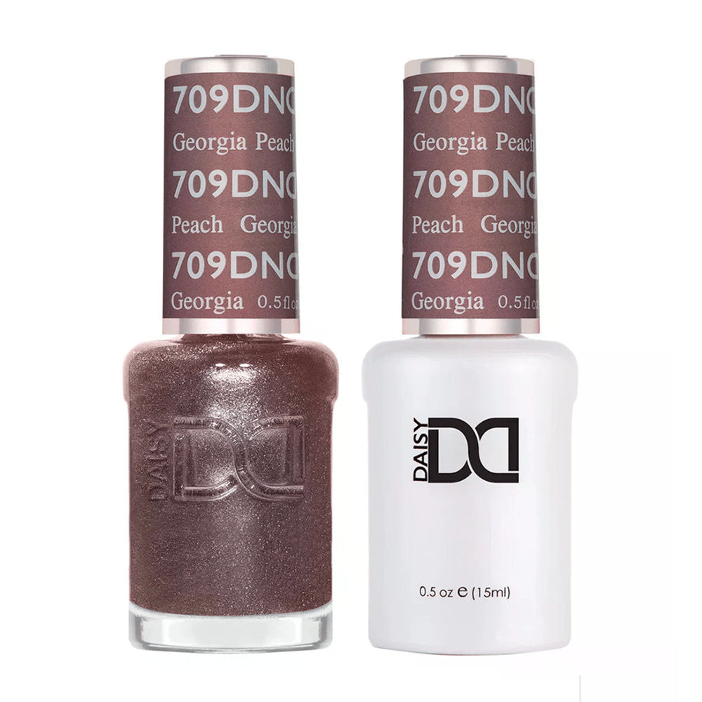DND Duo 709 Georgia Peach, gel polish and matching nail lacquer bottles