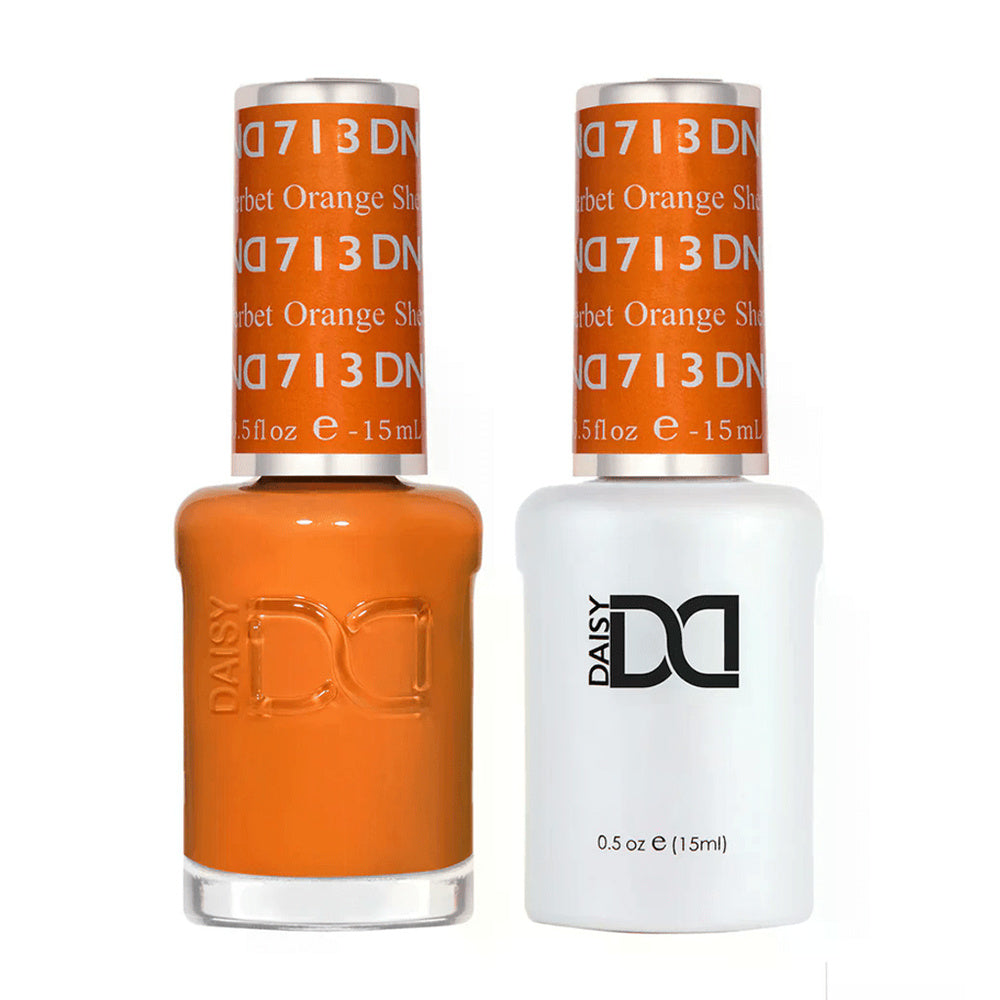 DND Duo 713 Orange Sherbet, gel polish and matching nail lacquer bottles