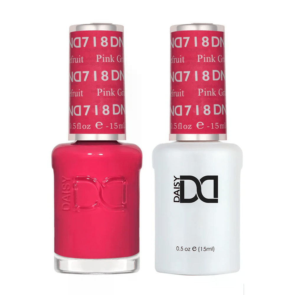 DND Duo 718 Pink Grapefruit, gel polish and matching nail lacquer bottles