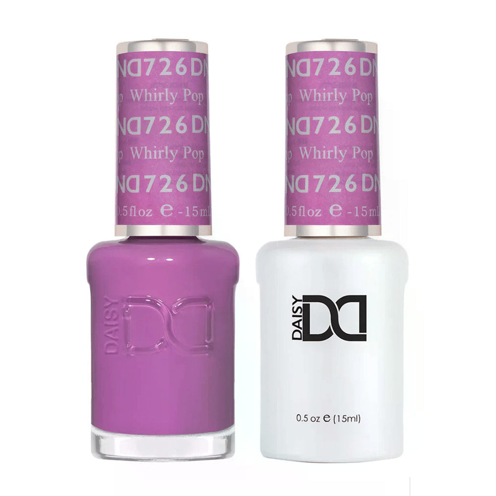 DND Duo 726 Whirly Pop, gel polish and matching nail lacquer bottles