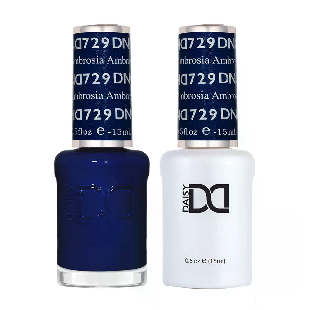 DND Duo 729 Ambrosia, gel polish and matching nail lacquer bottles