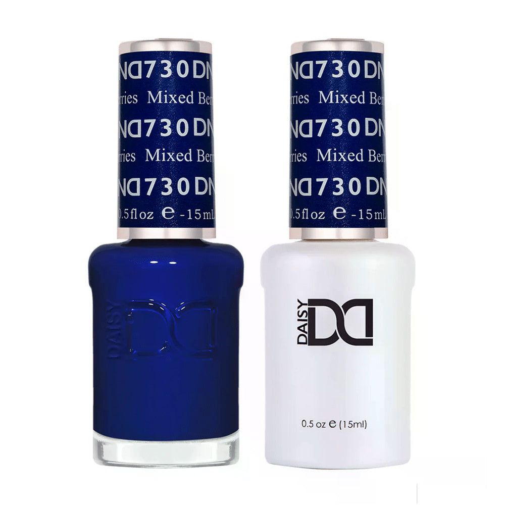 DND Duo 730 Mixed Berries, gel polish and matching nail lacquer bottles