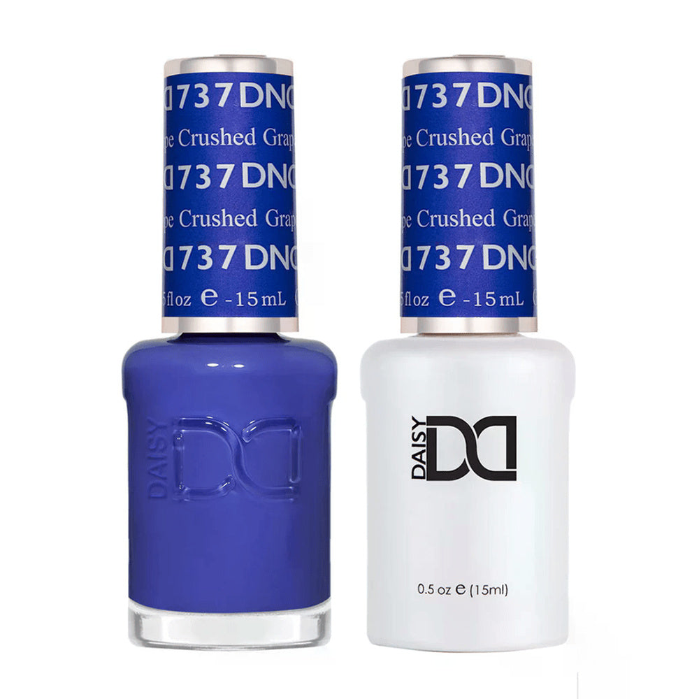 DND Duo 737 Crushed Grape, gel polish and matching nail lacquer bottles