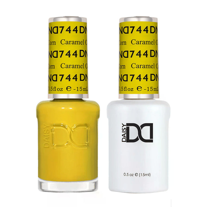 DND Duo 744 Caramel Corn, gel polish and matching nail lacquer bottles