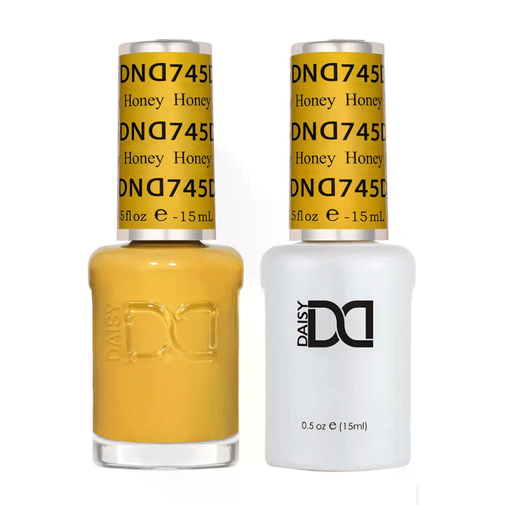 DND Duo 745 Honey, gel polish and matching nail lacquer bottles