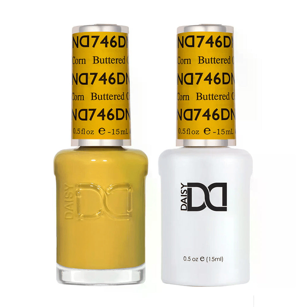 DND Duo 746 Buttered Corn, gel polish and matching nail lacquer bottles