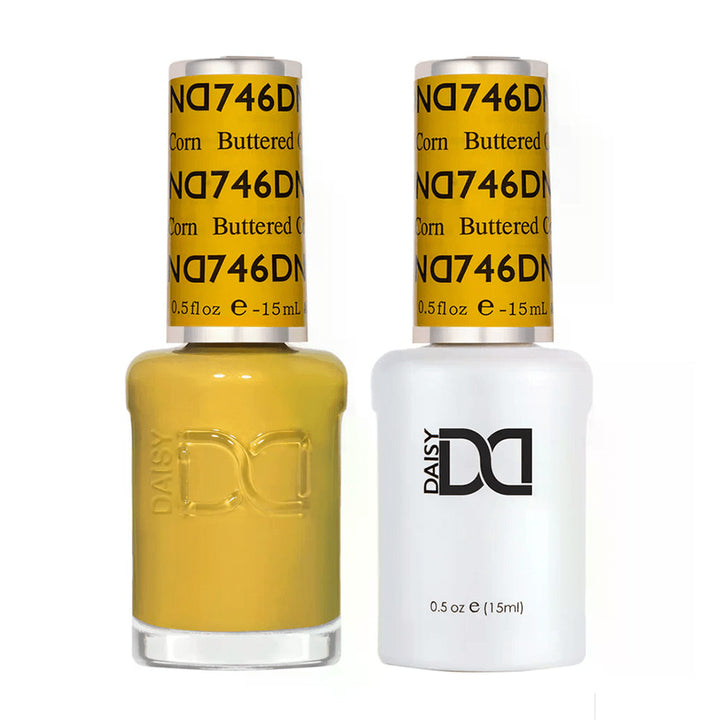 DND Duo 746 Buttered Corn, gel polish and matching nail lacquer bottles