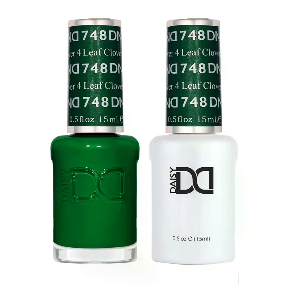 DND Duo 748 4 Leaf Clover, gel polish and matching nail lacquer bottles