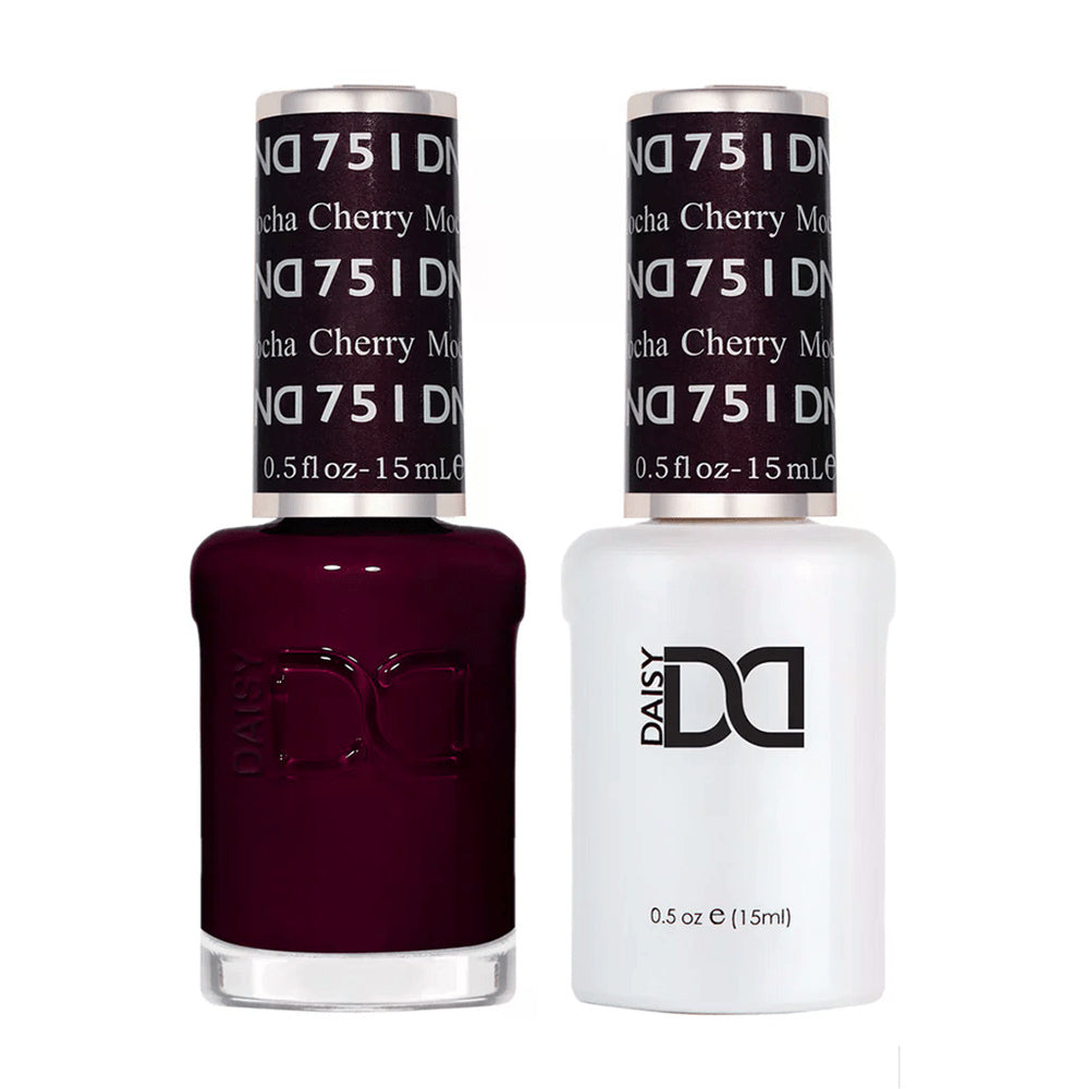 DND Duo 751 Cherry Mocha, gel polish and matching nail lacquer bottles