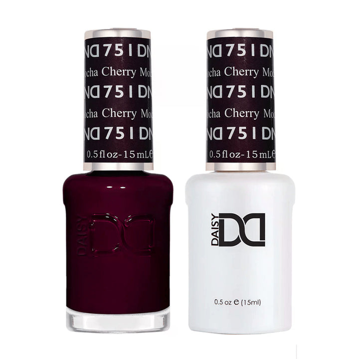DND Duo 751 Cherry Mocha, gel polish and matching nail lacquer bottles