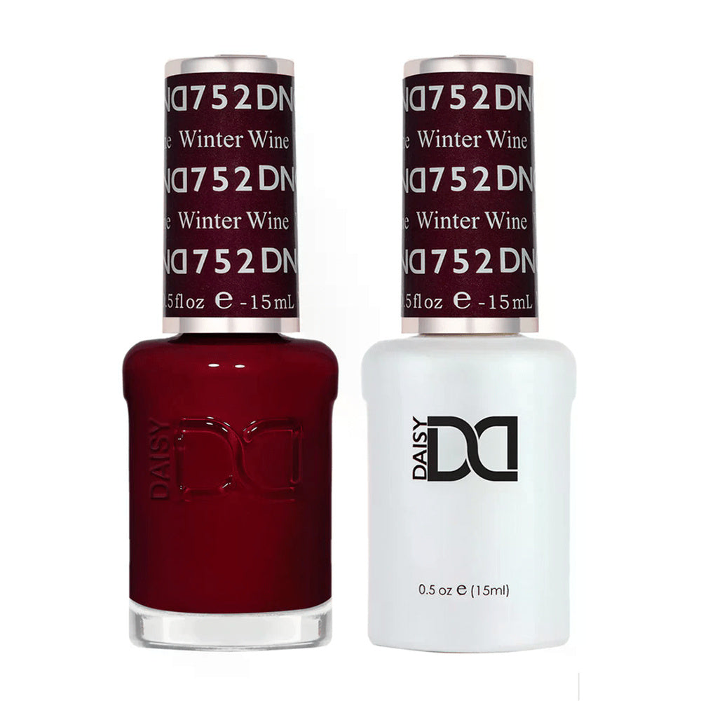 DND Duo 752 Winter Wine, gel polish and matching nail lacquer bottles