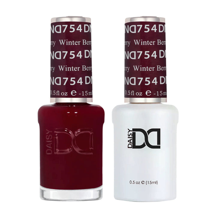 DND Duo 754 Winter Berry, gel polish and matching nail lacquer bottles