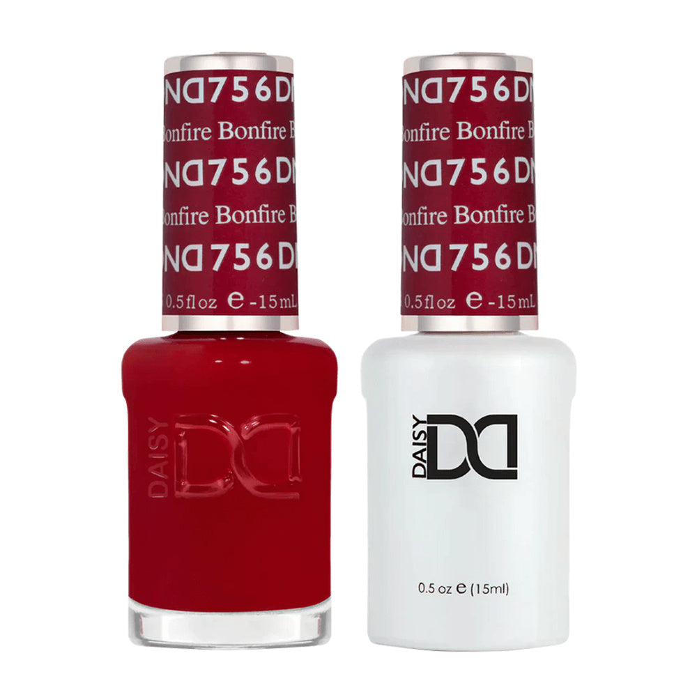 DND Duo 756 Bonfire, gel polish and matching nail lacquer bottles