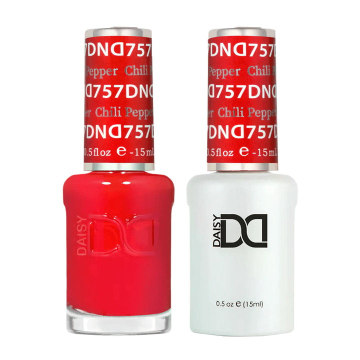 DND Duo 757 Chili Pepper, gel polish and matching nail lacquer bottles