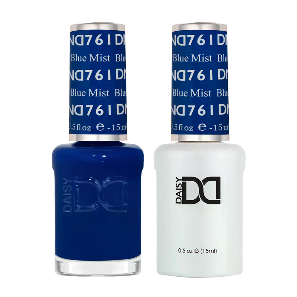 DND Duo 761 Blue Mist, gel polish and matching nail lacquer bottles