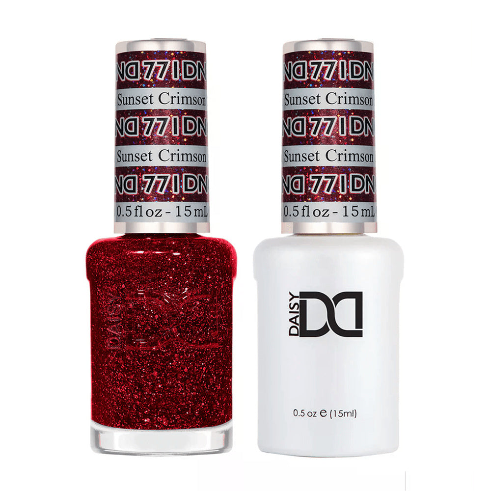 DND Duo 771 Crimson Sunset, gel polish and matching nail lacquer bottles