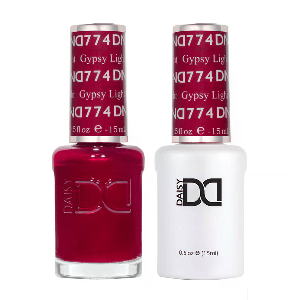 DND Duo 774 Gypsy Light, gel polish and matching nail lacquer bottles