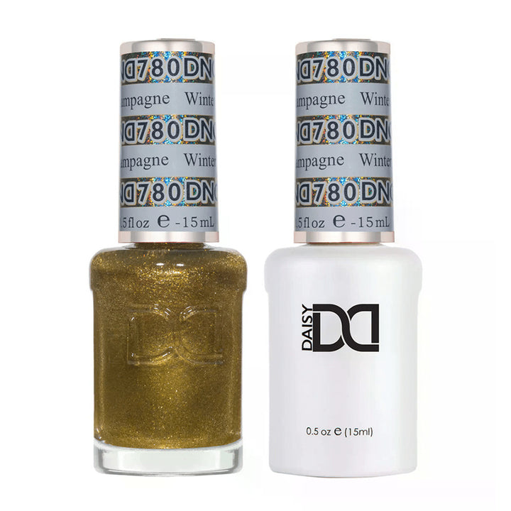 DND Duo 780 Champagne Winter, gel polish and matching nail lacquer bottles