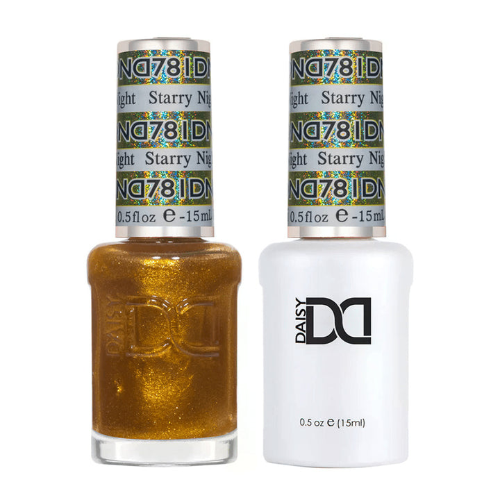 DND Duo 781 Starry Night, gel polish and matching nail lacquer bottles