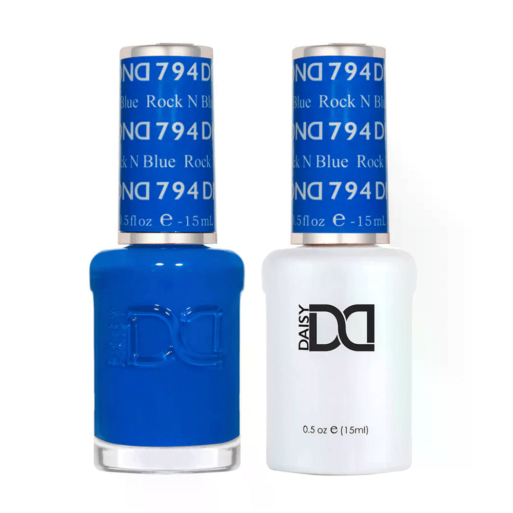 DND Duo 794 Rock N Blue, gel polish and matching nail lacquer bottles