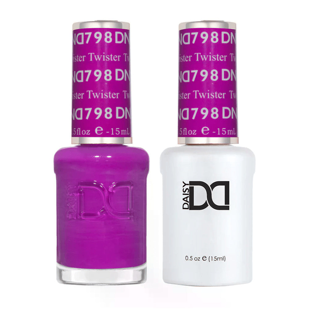 DND Duo 798 Twister, gel polish and matching nail lacquer bottles