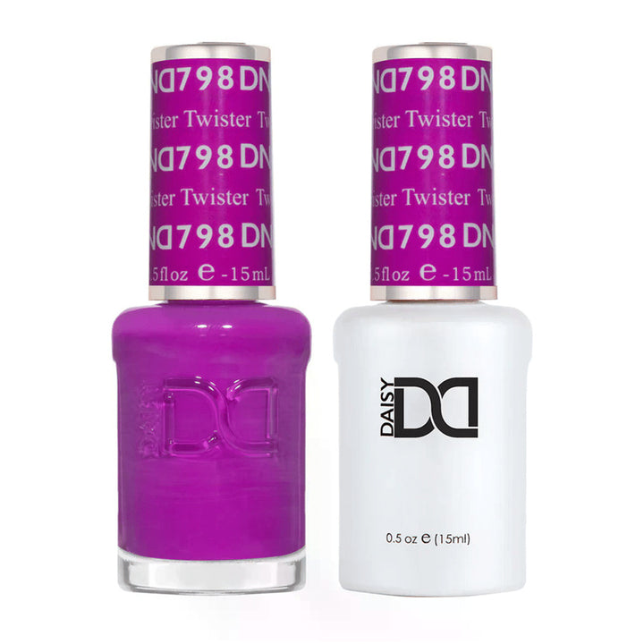 DND Duo 798 Twister, gel polish and matching nail lacquer bottles