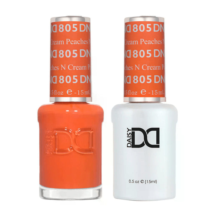 DND Duo 805 Peaches and Cream, gel polish and matching nail lacquer bottles