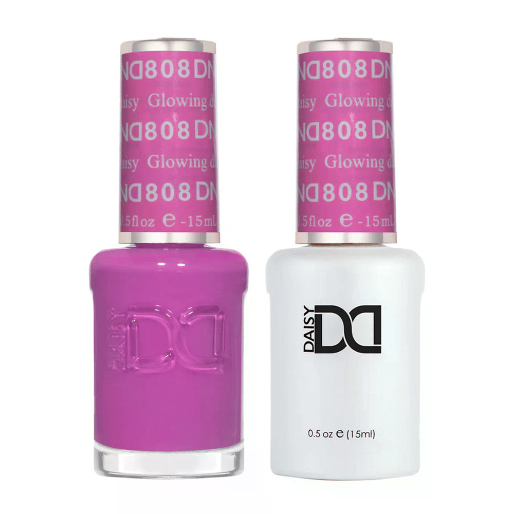 DND Duo 808 Glowing Daisy, gel polish and matching nail lacquer bottles