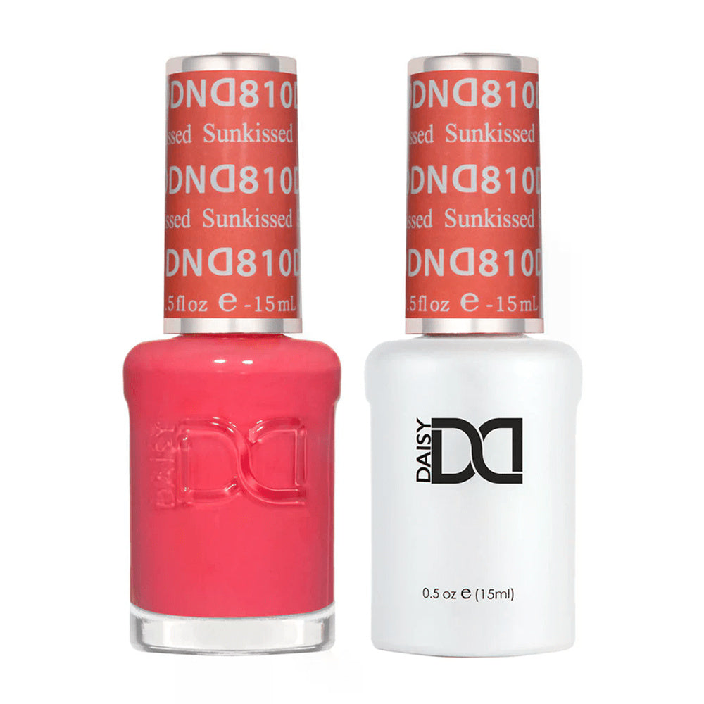 DND Duo 810 Sunkissed, gel polish and matching nail lacquer bottles
