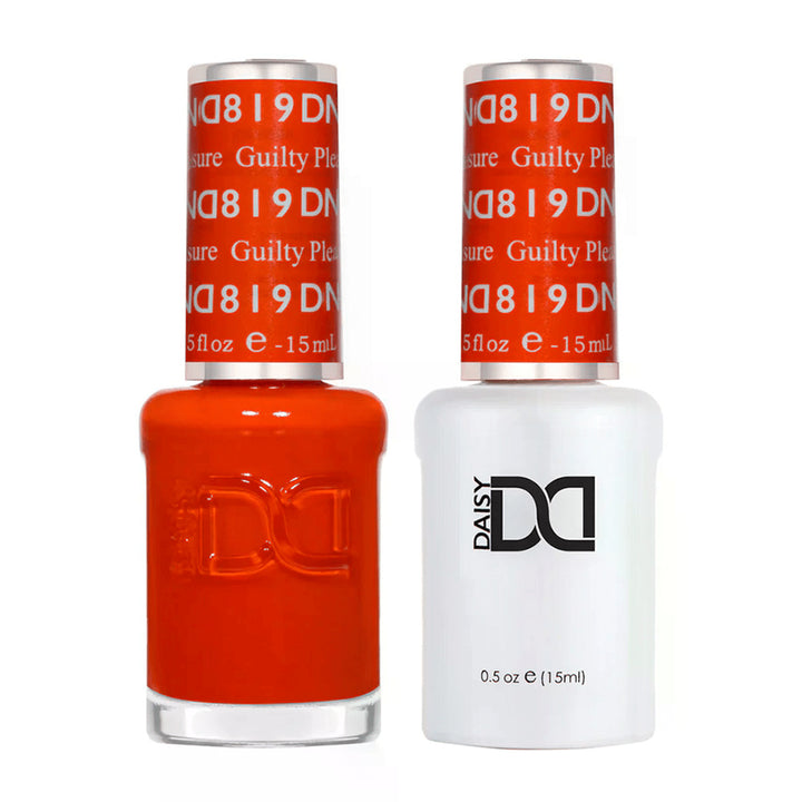 DND Duo 819 Guilty Pleasure, gel polish and matching nail lacquer bottles