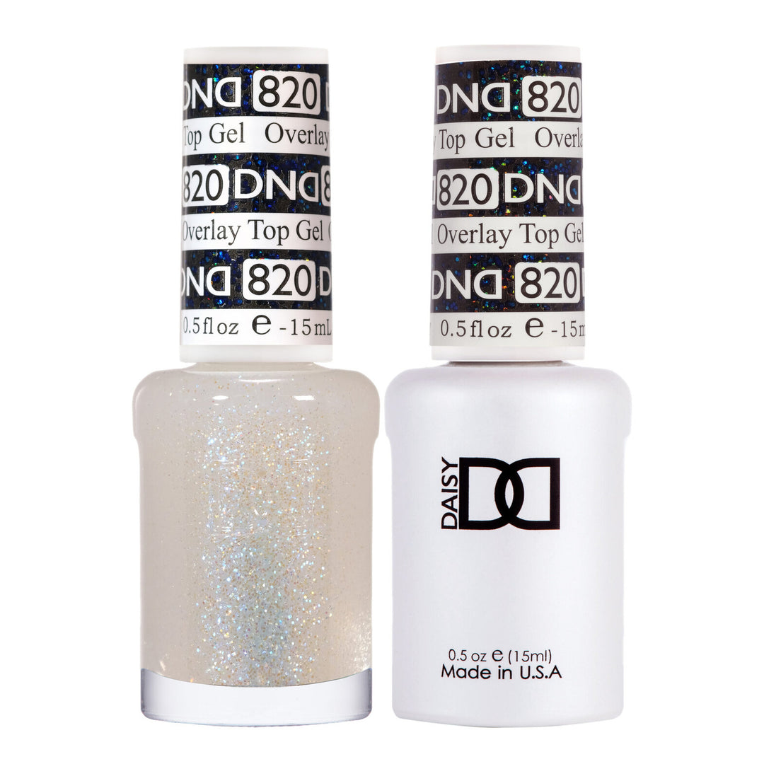 DND Duo 820 Overlay Top GEL, gel polish and matching nail lacquer bottles