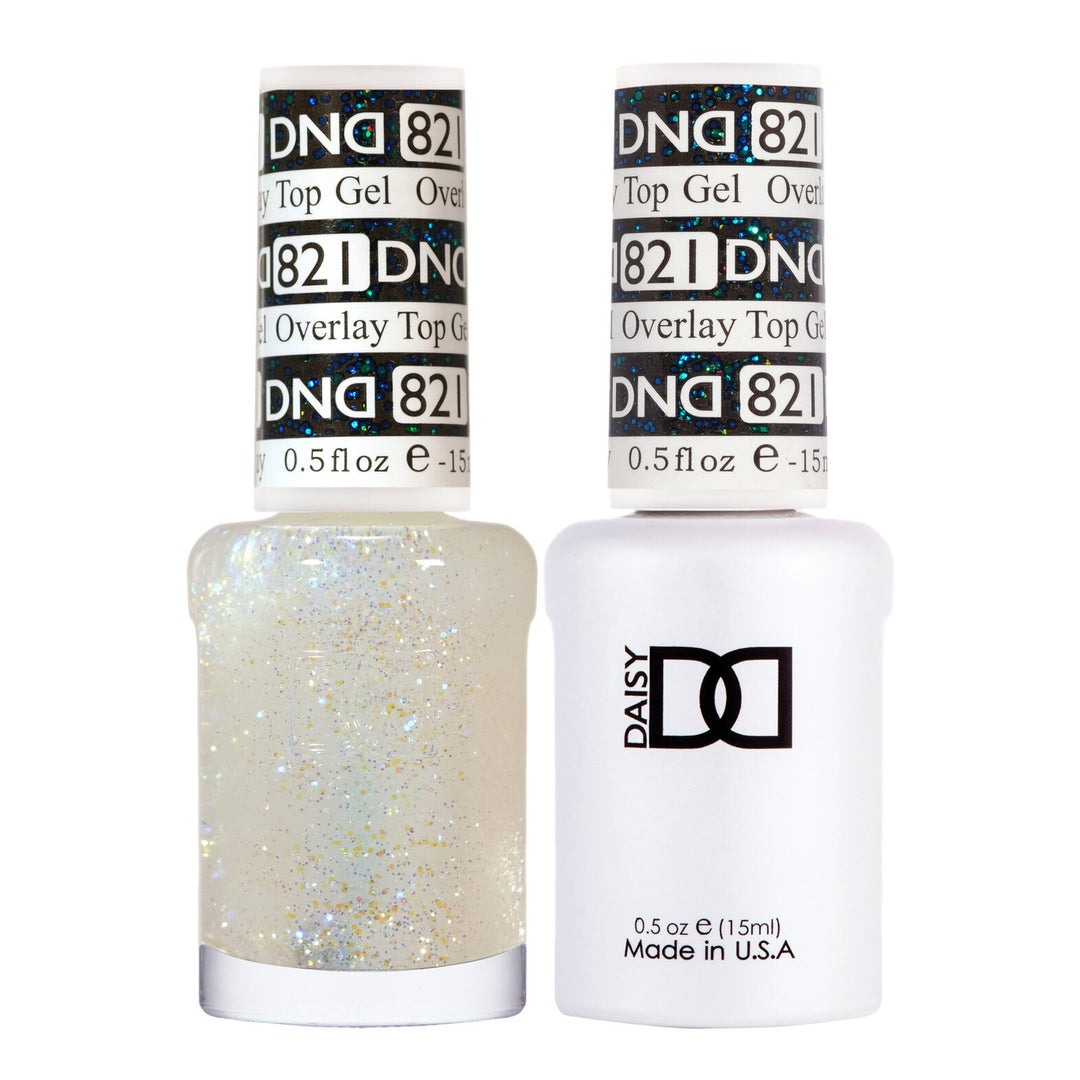 DND Duo 821 Overlay Top GEL, gel polish and matching nail lacquer bottles