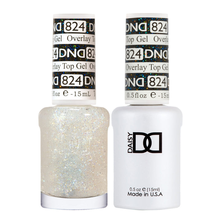 DND Duo 824 Overlay Top GEL, gel polish and matching nail lacquer bottles