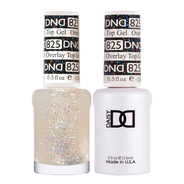 DND Duo 825 Overlay Top GEL, gel polish and matching nail lacquer bottles