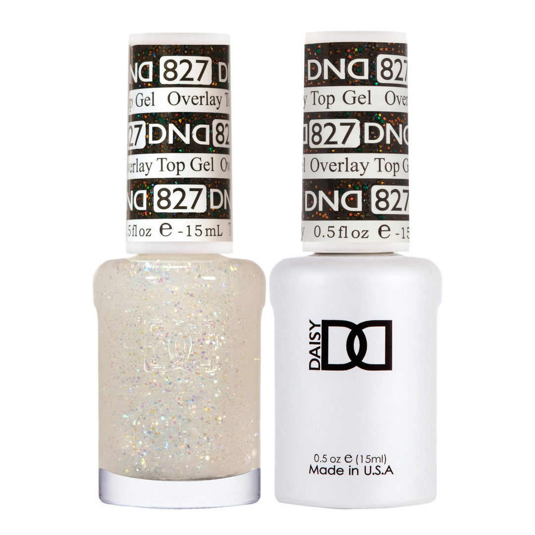DND Duo 827 Overlay Top GEL, gel polish and matching nail lacquer bottles