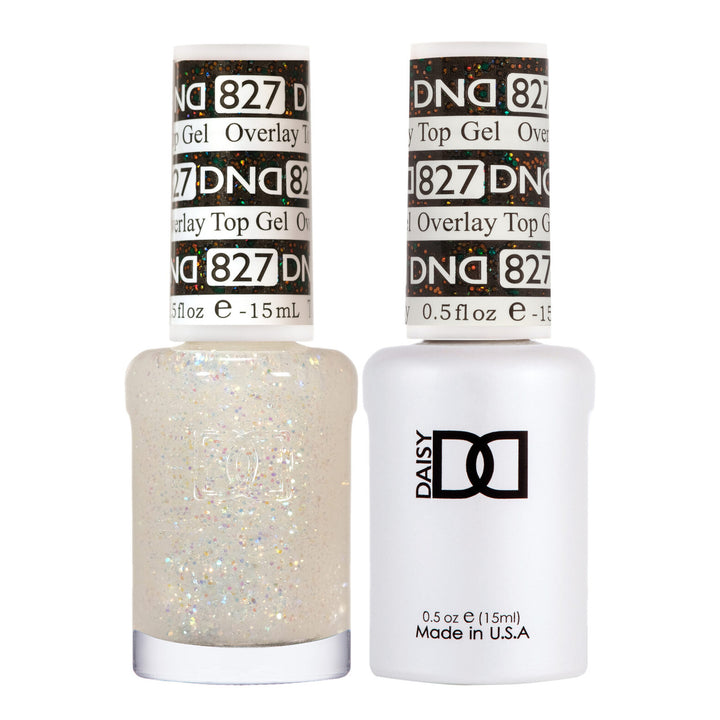 DND Duo 827 Overlay Top GEL, gel polish and matching nail lacquer bottles