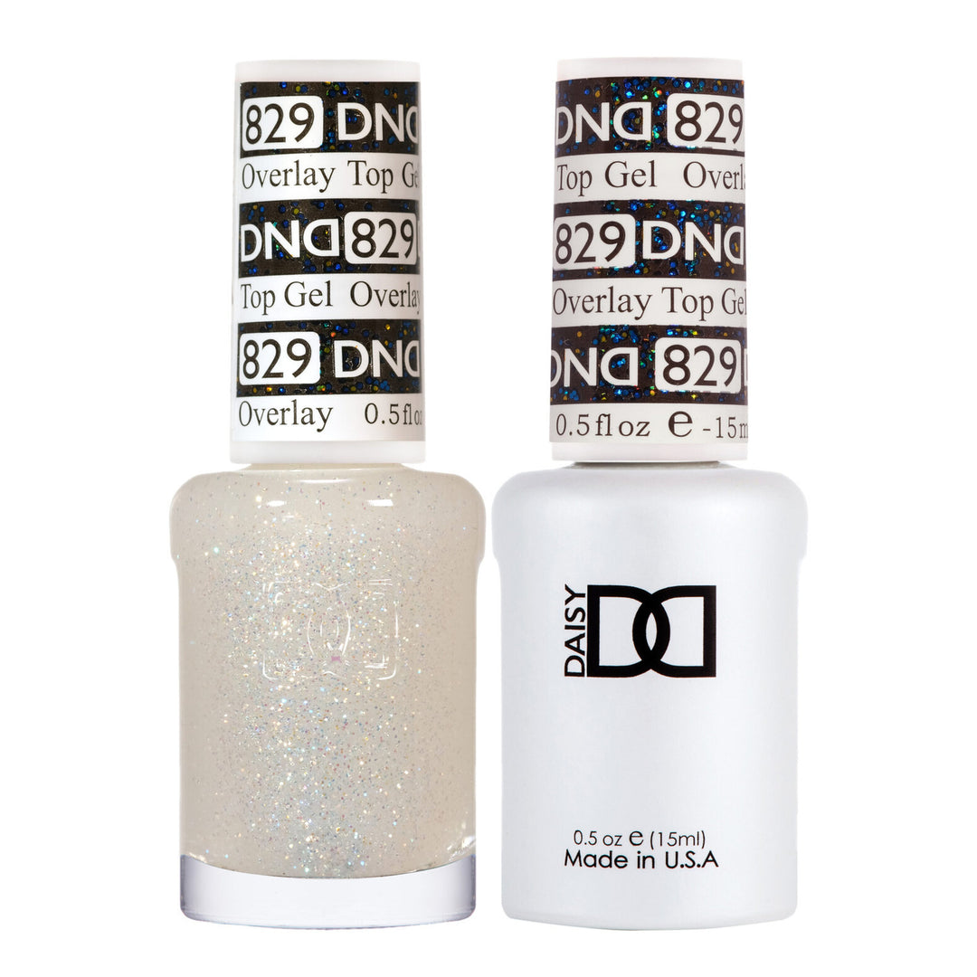 DND Duo 829 Overlay Top GEL, gel polish and matching nail lacquer bottles