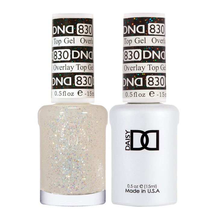 DND Duo 830 Overlay Top GEL, gel polish and matching nail lacquer bottles