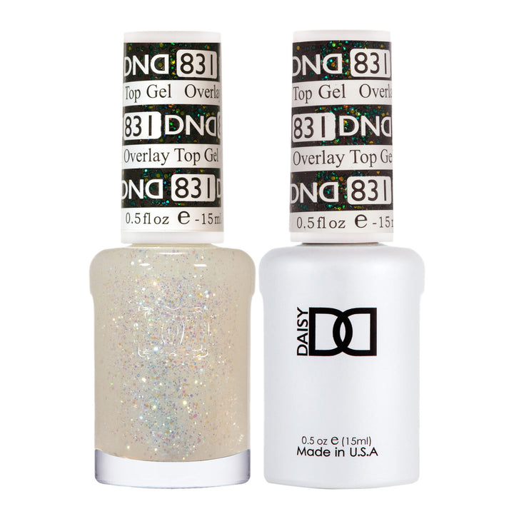 DND Duo 831 Overlay Top GEL, gel polish and matching nail lacquer bottles
