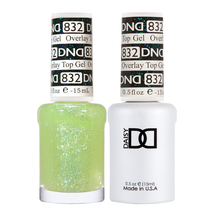 DND Duo 832 Overlay Top GEL, gel polish and matching nail lacquer bottles
