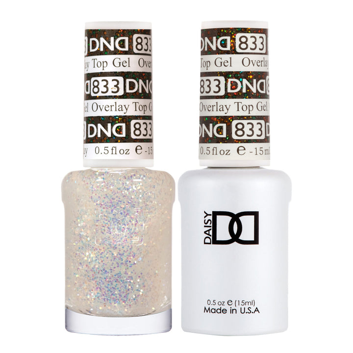 DND Duo 833 Overlay Top GEL, gel polish and matching nail lacquer bottles