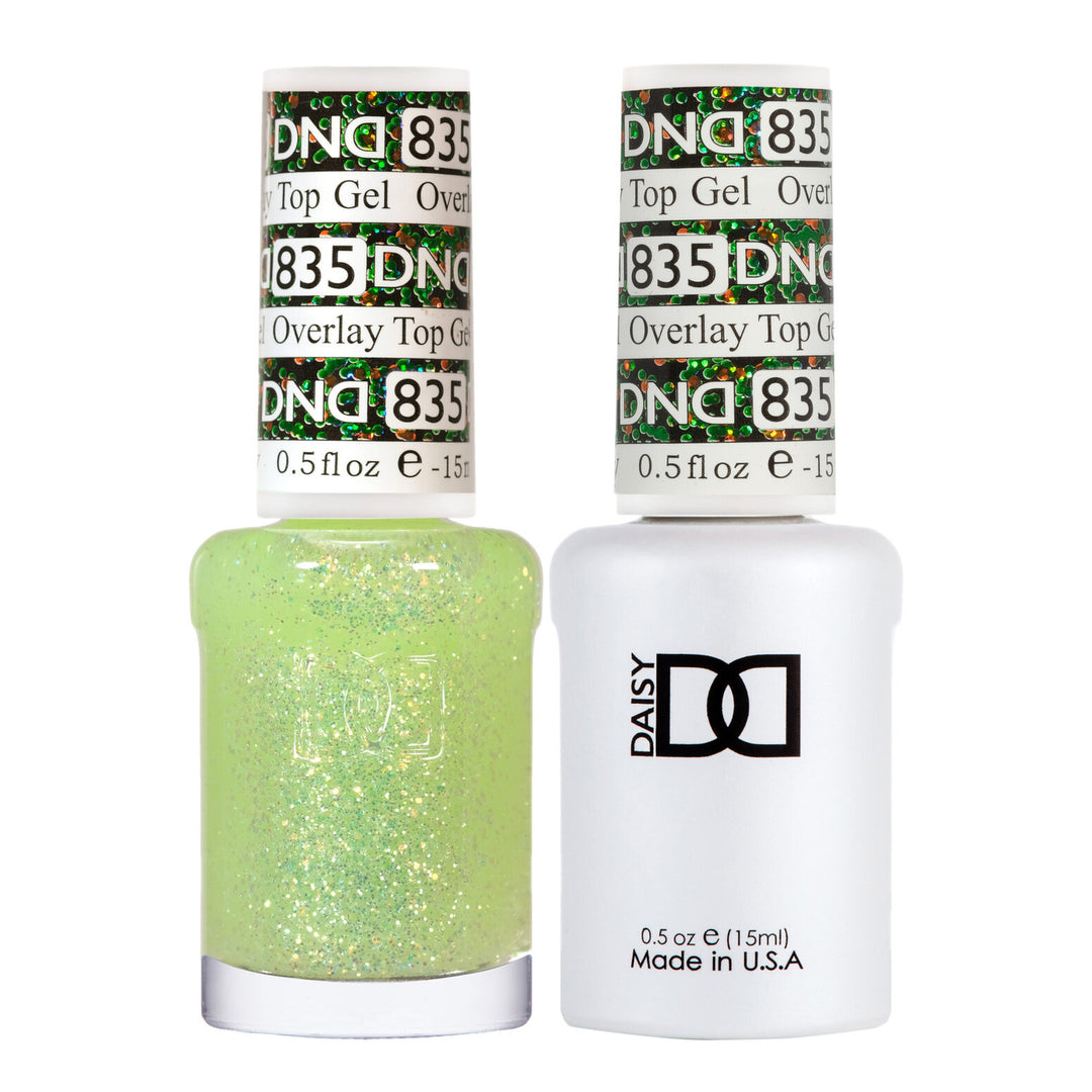 DND Duo 835 Overlay Top GEL, gel polish and matching nail lacquer bottles