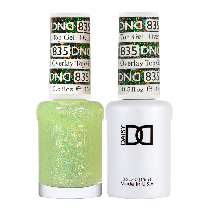 DND Duo 835 Overlay Top GEL, gel polish and matching nail lacquer bottles