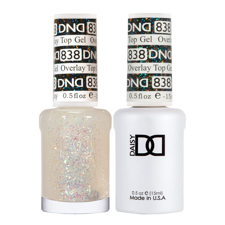DND Duo 838 Overlay Top GEL, gel polish and matching nail lacquer bottles