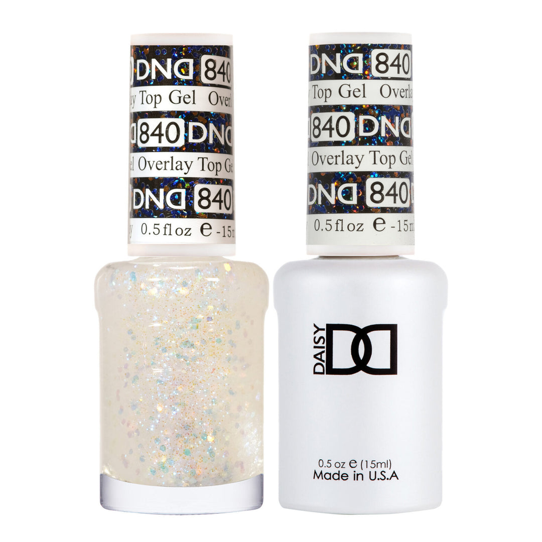 DND Duo 840 Overlay Top GEL, gel polish and matching nail lacquer bottles