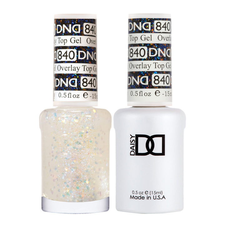 DND Duo 840 Overlay Top GEL, gel polish and matching nail lacquer bottles