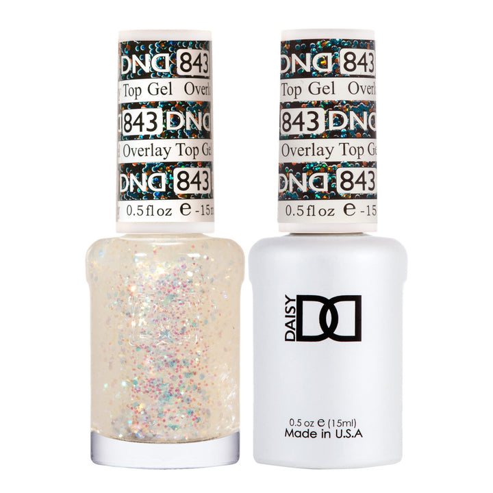 DND Duo 843 Overlay Top GEL, gel polish and matching nail lacquer bottles