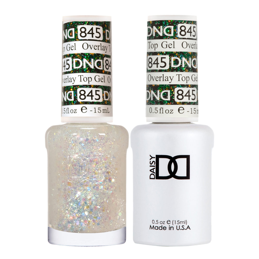DND Duo 845 Overlay Top GEL, gel polish and matching nail lacquer bottles
