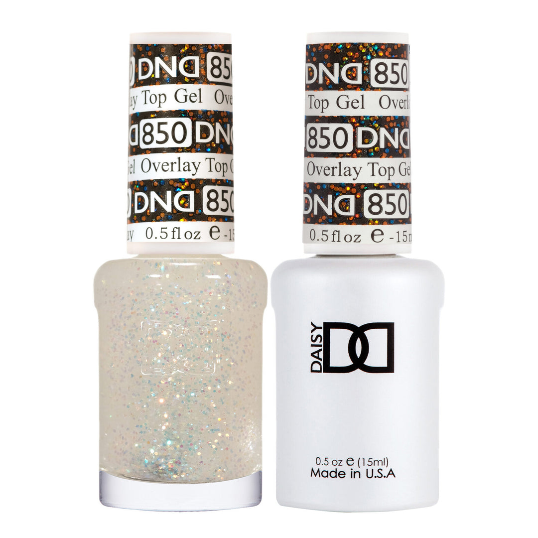 DND Duo 850 Overlay Top GEL, gel polish and matching nail lacquer bottles